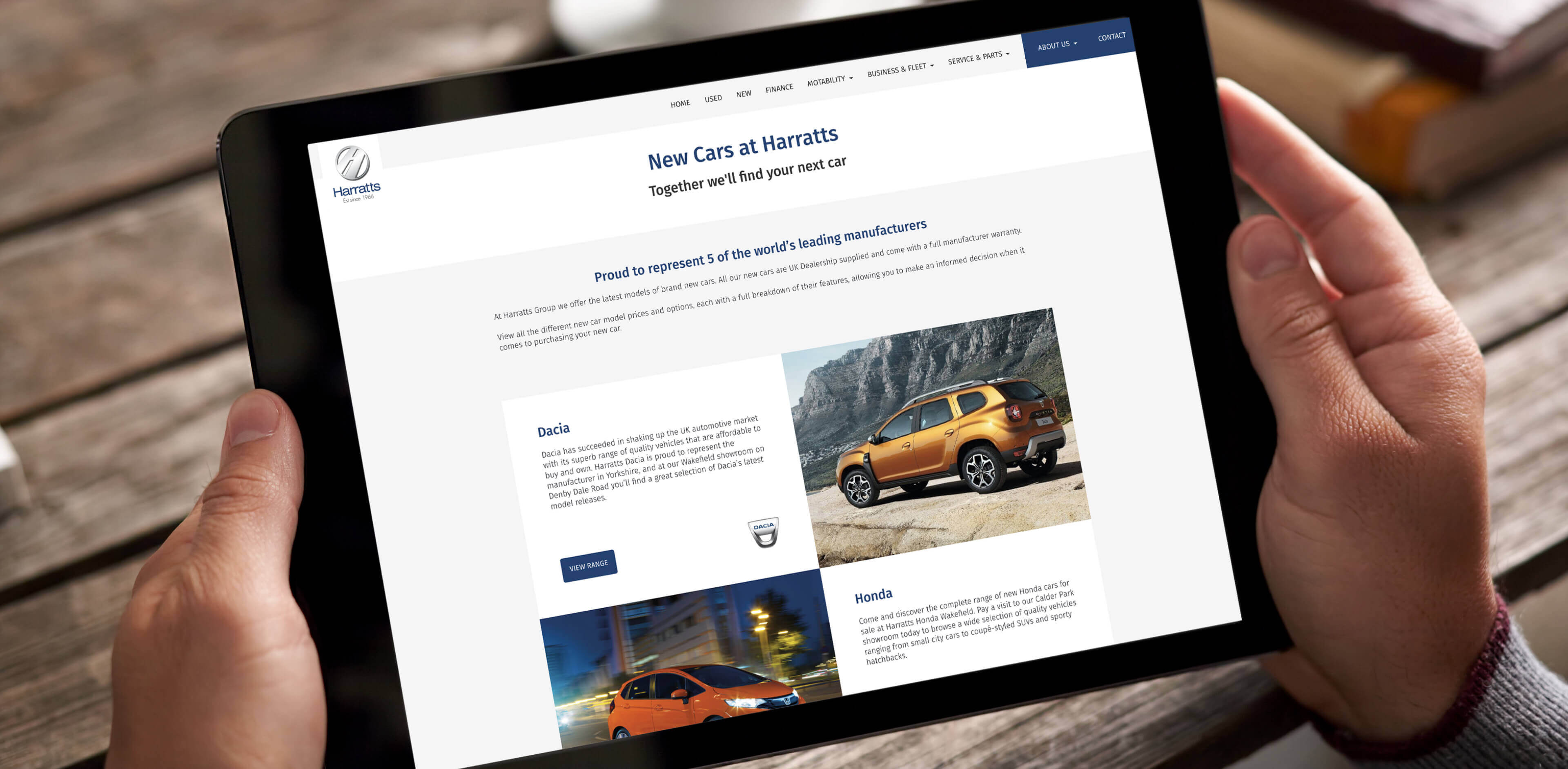 Harratts Website on tablet
