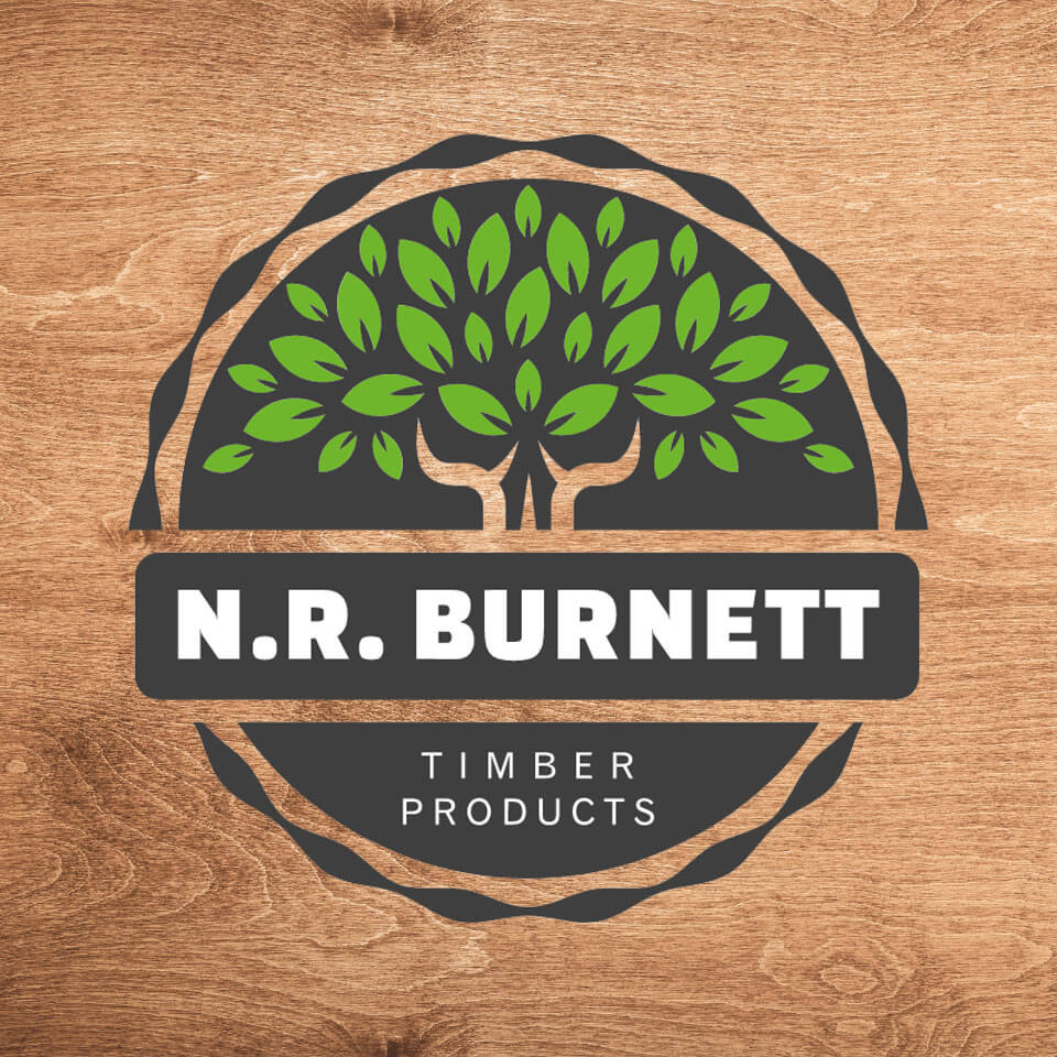 NR Burnett Logo on Wooden Background