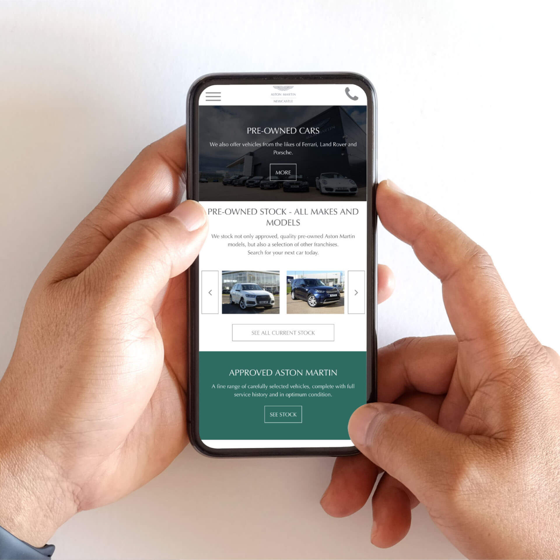 Aston Martin Website View on mobile