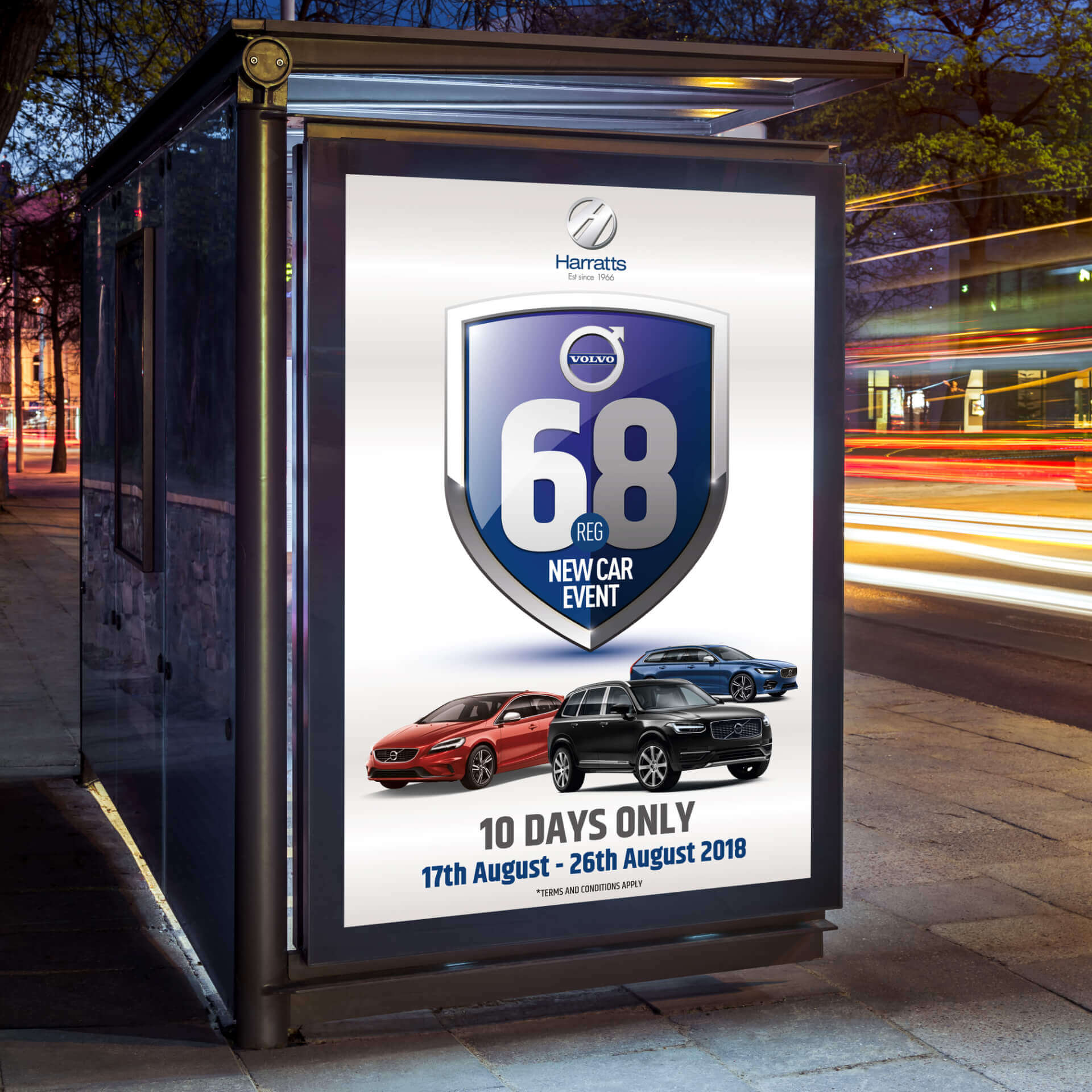 Harratts 68 reg Bus Stop Advertisement