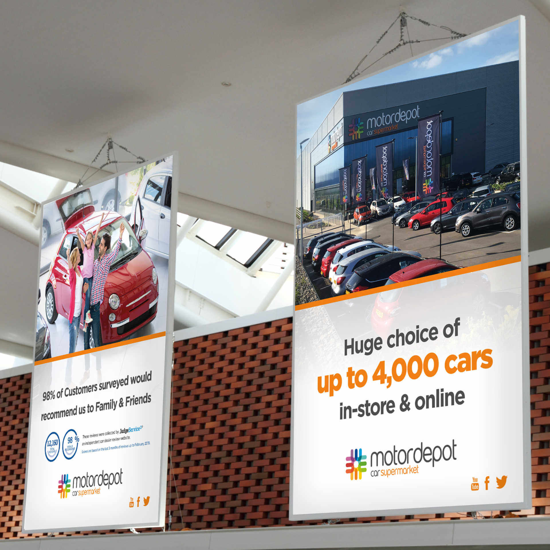 Motor Depot Showroom hanging posters