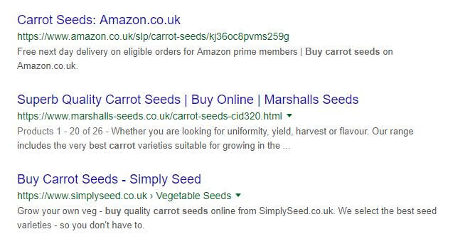 Organic SERP results for 'buy carrots'